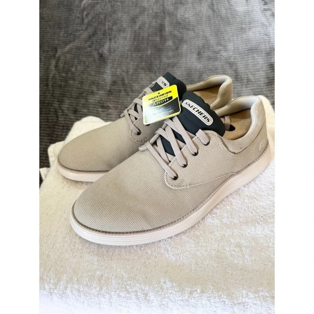 Skechers Goga Mat Arch Mens Tan Beige Lace Up Sneakers Air Cooled Memory Foam